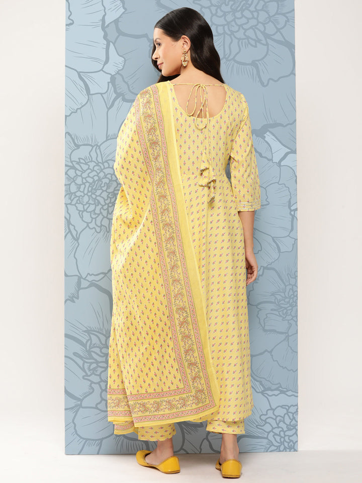 Yellow Ethnic Printed Anarkali Kurta With Trouser And Dupatta