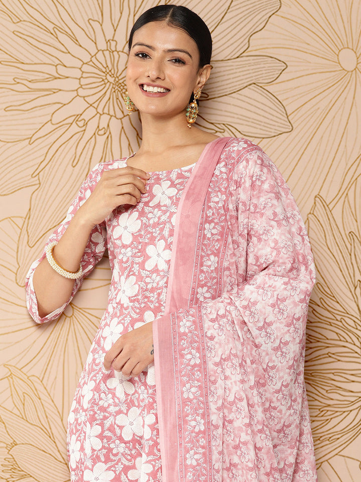 Mauve Printed Anarkali Kurta With Trouser And Dupatta