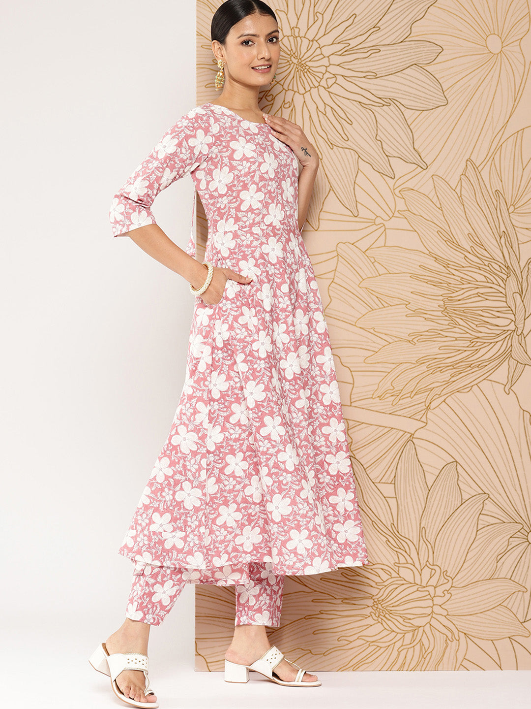 Mauve Printed Anarkali Kurta With Trouser And Dupatta