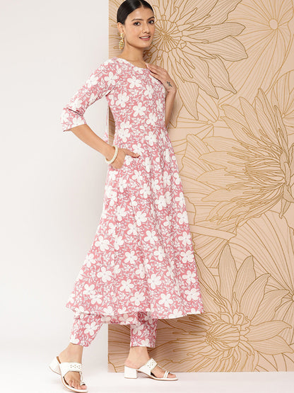 Mauve Printed Anarkali Kurta With Trouser And Dupatta