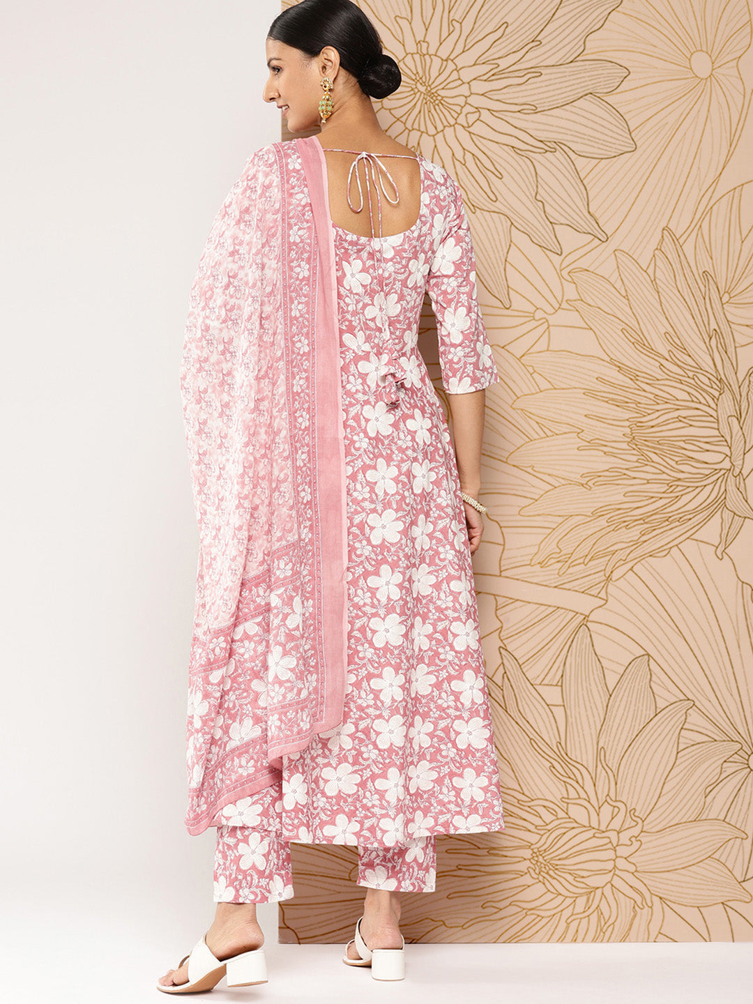 Mauve Printed Anarkali Kurta With Trouser And Dupatta