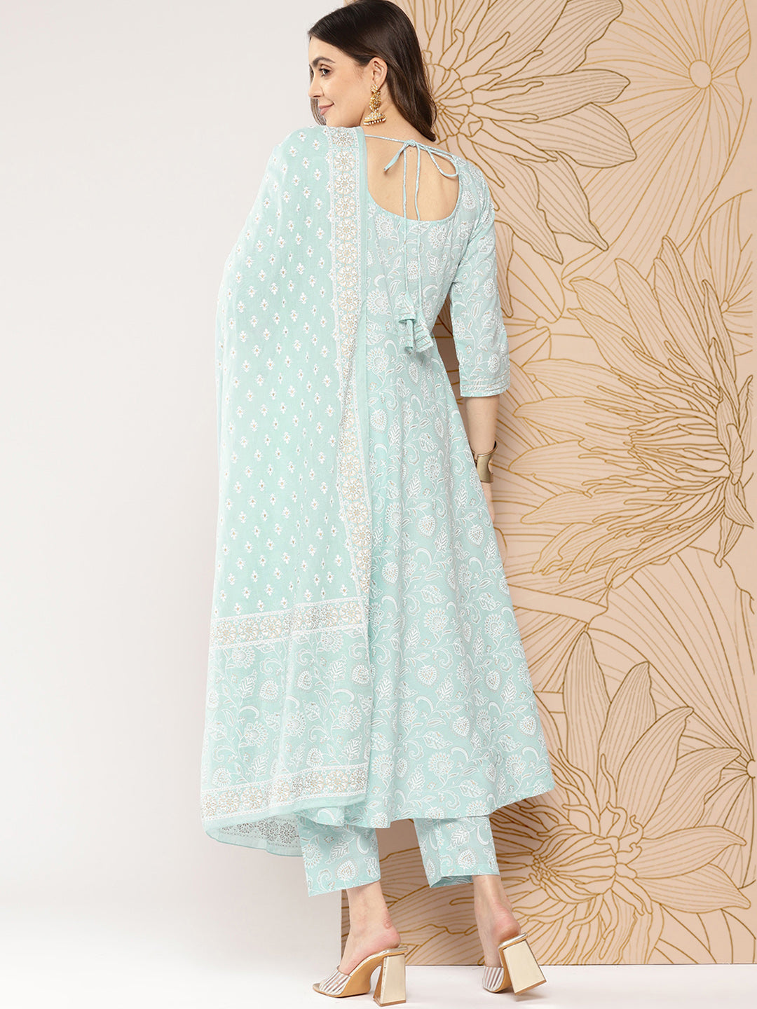 Blue Ethnic Printed Kurta With Trouser And Dupatta