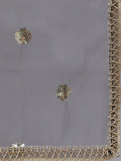 Black Embroidered Straight Kurta With Palazzo And Net Dupatta