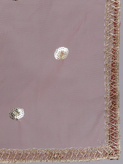 Maroon Embroidered Naira Cut Kurta With Trouser And Net Dupatta