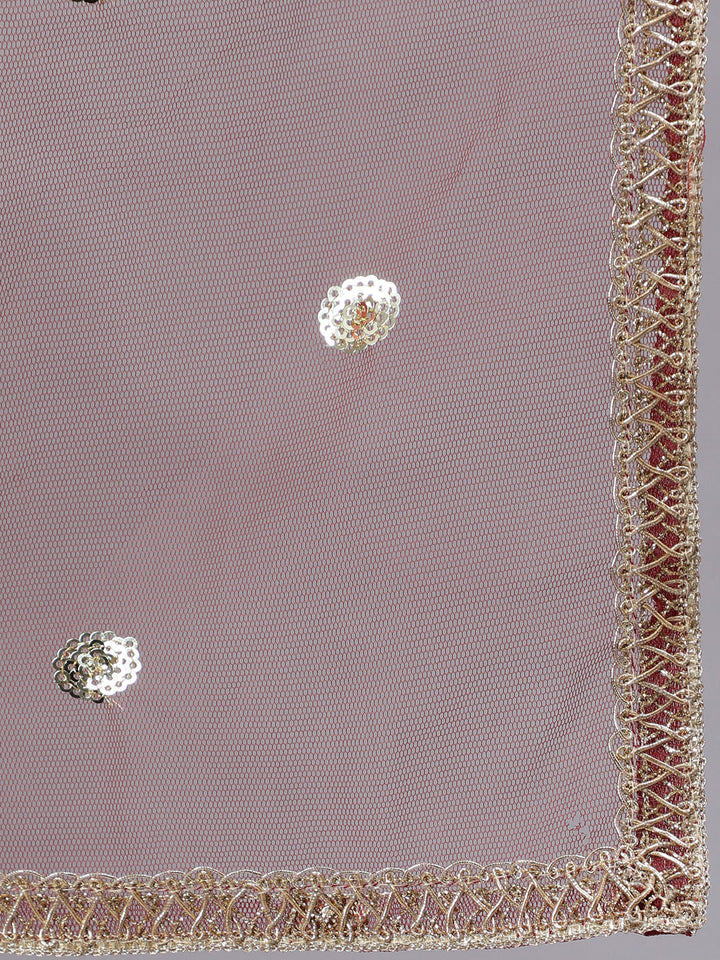 Maroon Embroidered Naira Cut Kurta With Trouser And Net Dupatta