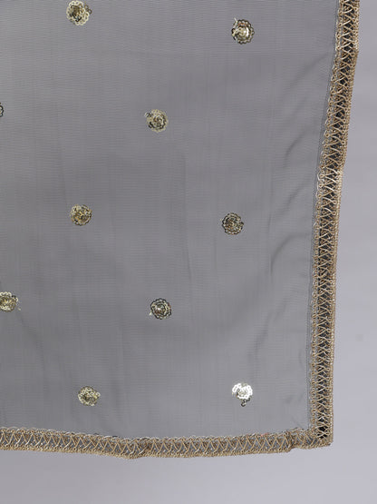 Black Embroidered Straight Kurta With Trouser And Net Dupatta