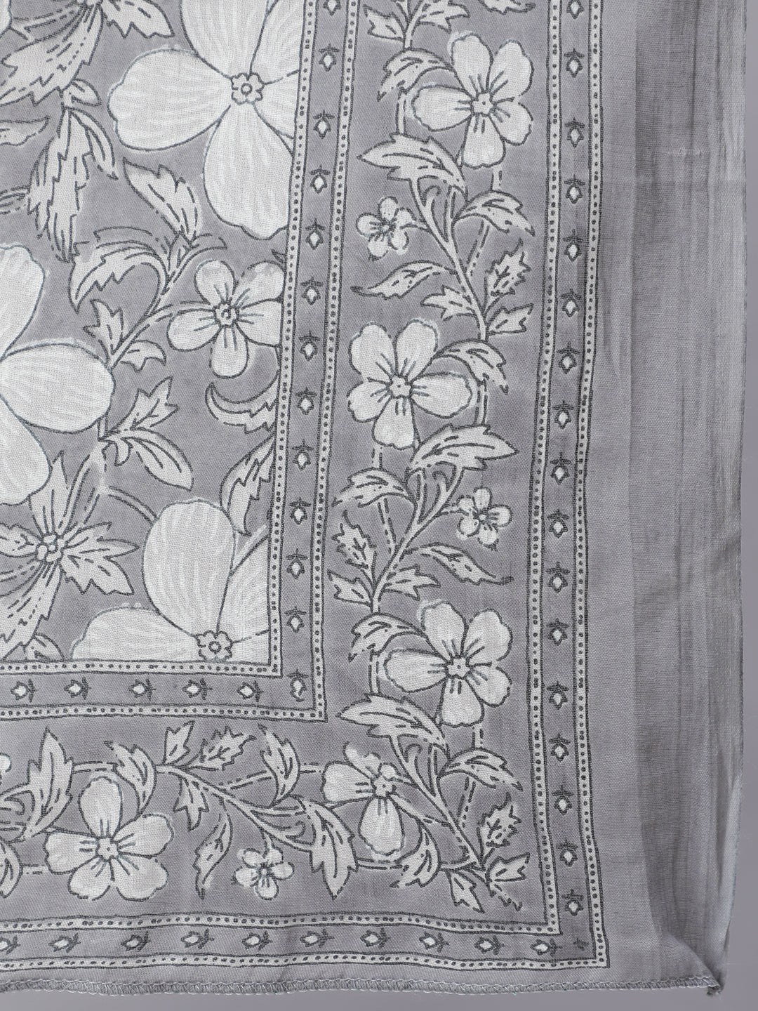 Women Grey Ethnic Printed Anarkali Kurta With Trouser And Dupatta