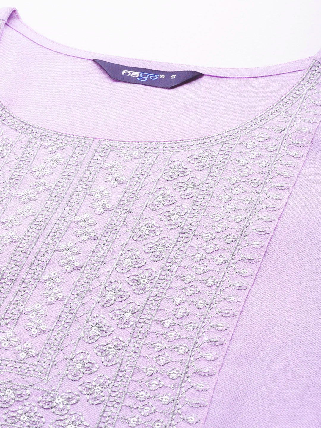Women Lavender Embroidered Straight Kurta With Palazzo &amp; Dupatta