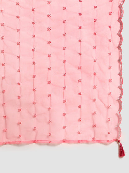 Mauve Embroidered Straight Kurta With Palazzo And Net Dupatta