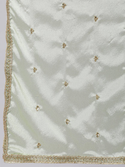 Green Embroidered Flared Kurta With Trouser And Dupatta