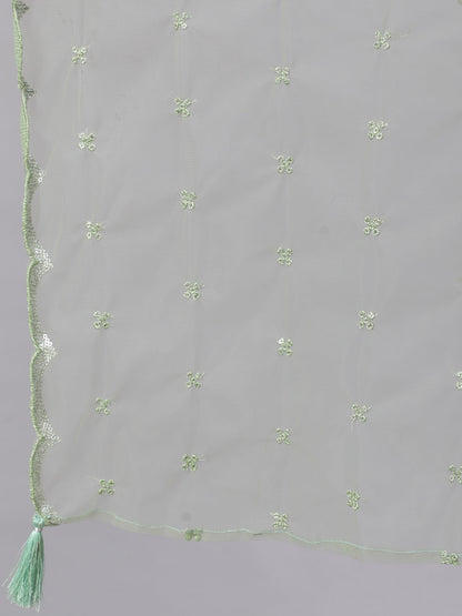 Green Embroidered Straight Kurta With Palazzo And Dupatta