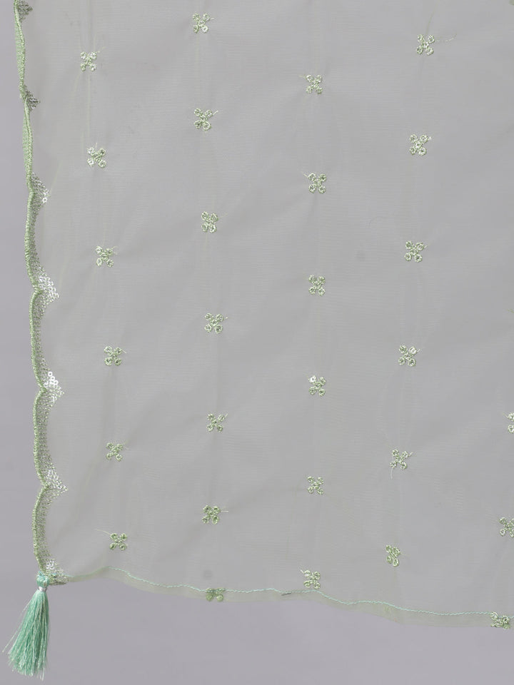 Green Embroidered Straight Kurta With Palazzo And Dupatta