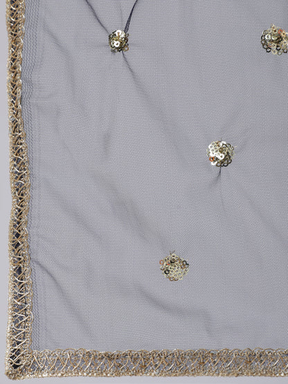 Navy Blue Embroidered Flared Kurta With Trouser And Dupatta