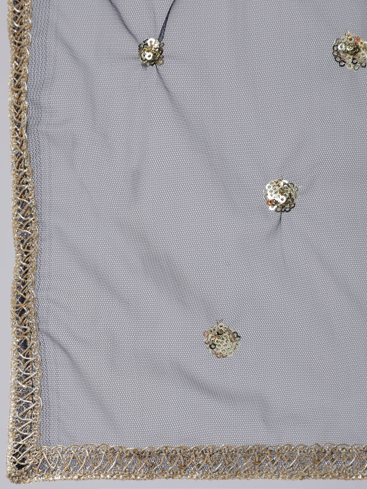 Navy Blue Embroidered Flared Kurta With Trouser And Dupatta