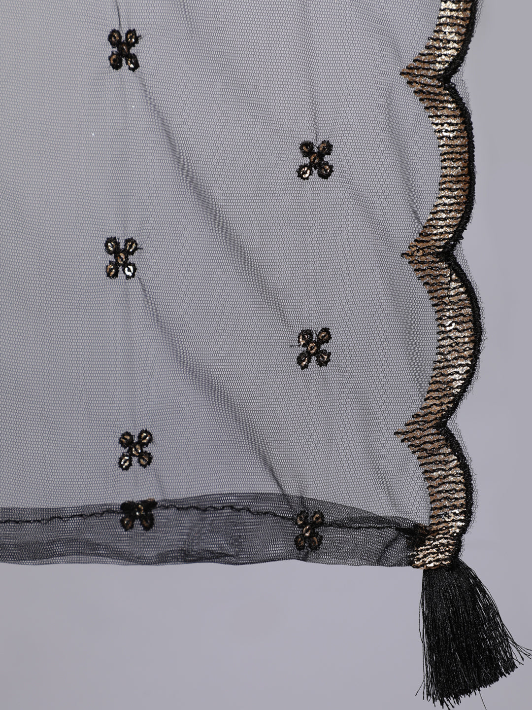 Black Embroidered Flared Kurta With Trouser And Dupatta