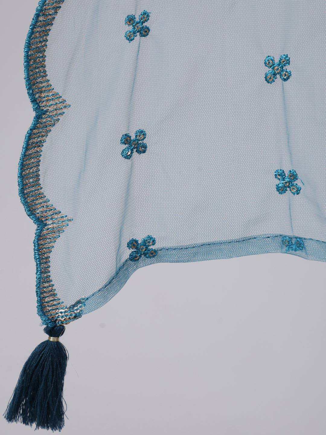 Blue Embroidered Flared Kurta With Trouser And Dupatta