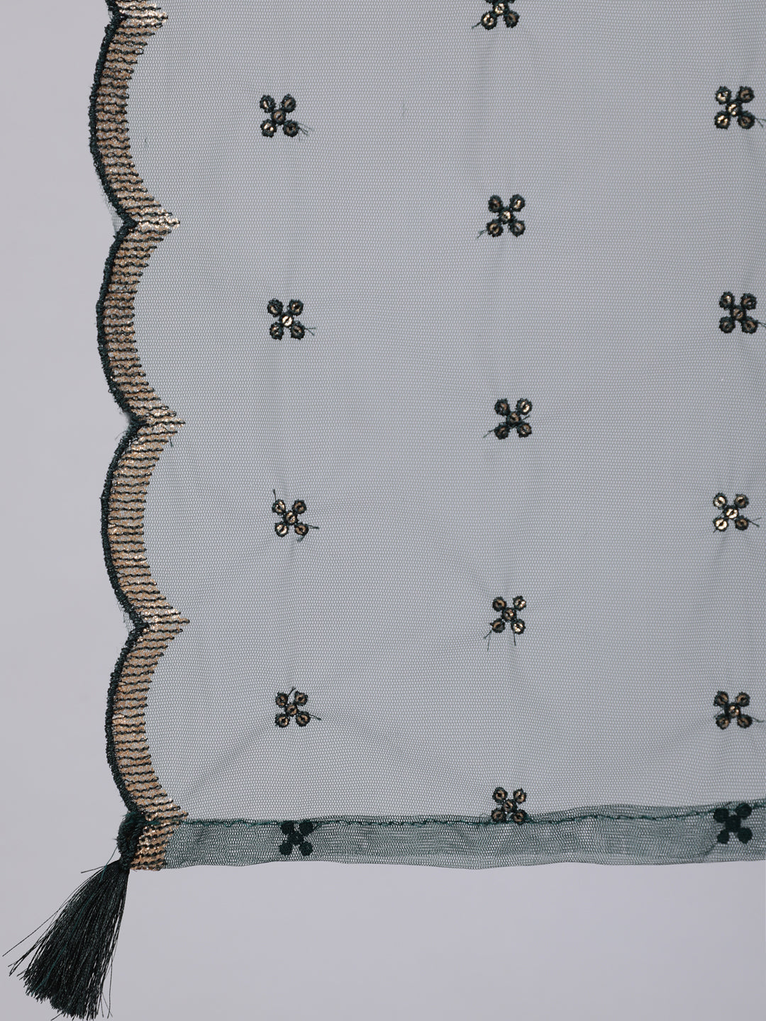 Green Embroidered Flared Kurta With Trouser And Dupatta