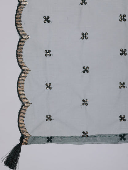 Green Embroidered Flared Kurta With Trouser And Dupatta