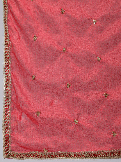 Red Embroidered Straight Kurta With Palazzo And Net Dupatta