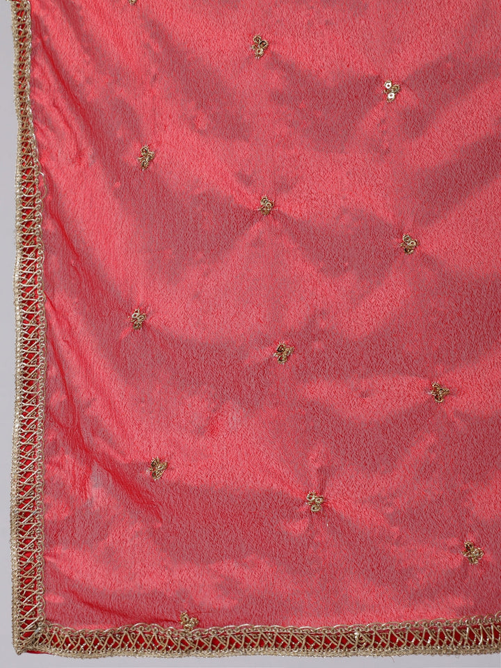 Red Embroidered Straight Kurta With Palazzo And Net Dupatta