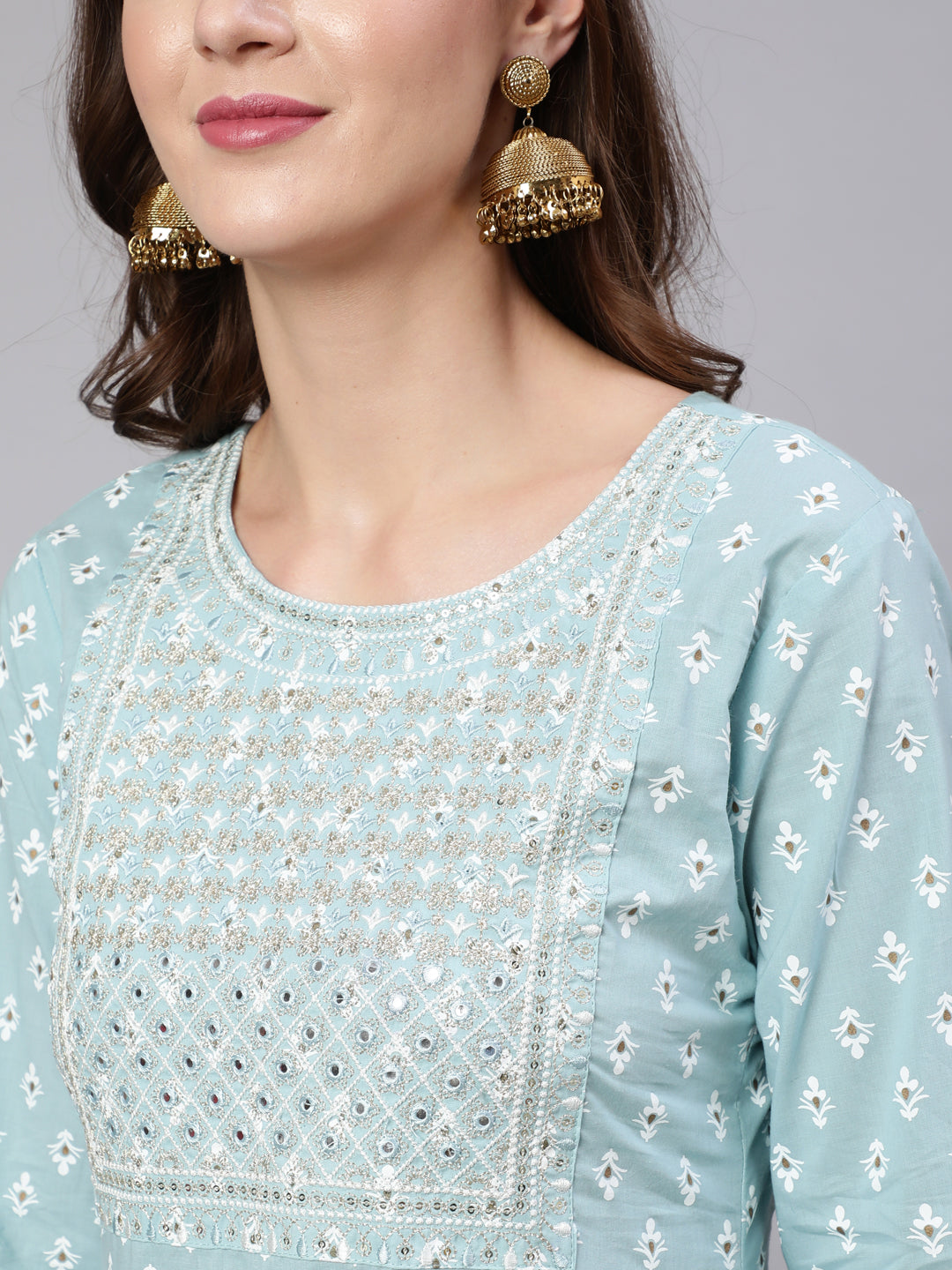 Blue Embroidered Straight Kurta With Trouser And Dupatta