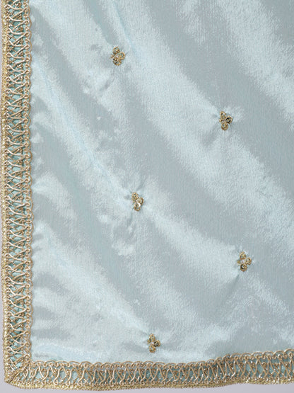 Blue Embroidered Straight Kurta With Trouser And Dupatta