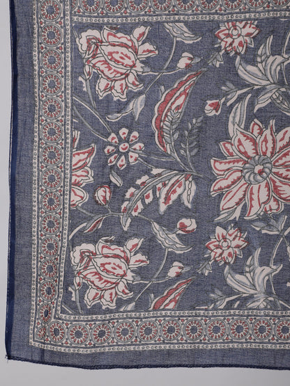 Blue Floral Printed Anarkali Kurta With Trouser And Dupatta