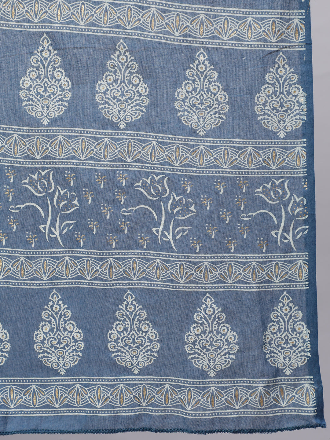 Blue Floral Printed Anarkali Kurta With Trouser And Dupatta