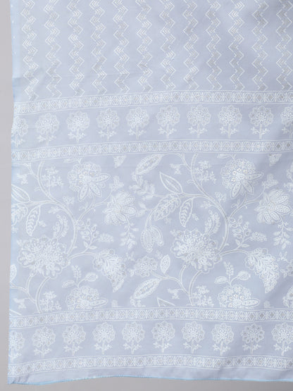 Blue Ethnic Printed Straight Kurta With Trouser And Dupatta