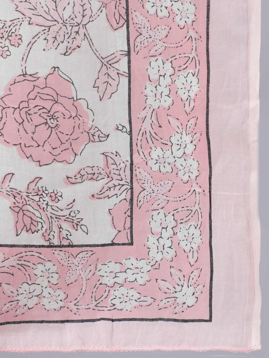 Pink Floral Printed Anarkali Kurta With Trouser And Dupatta