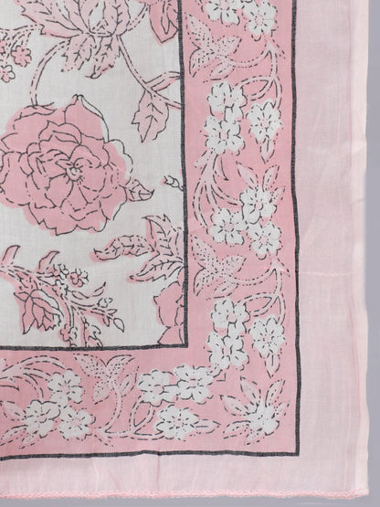 Pink Floral Printed Anarkali Kurta With Trouser And Dupatta