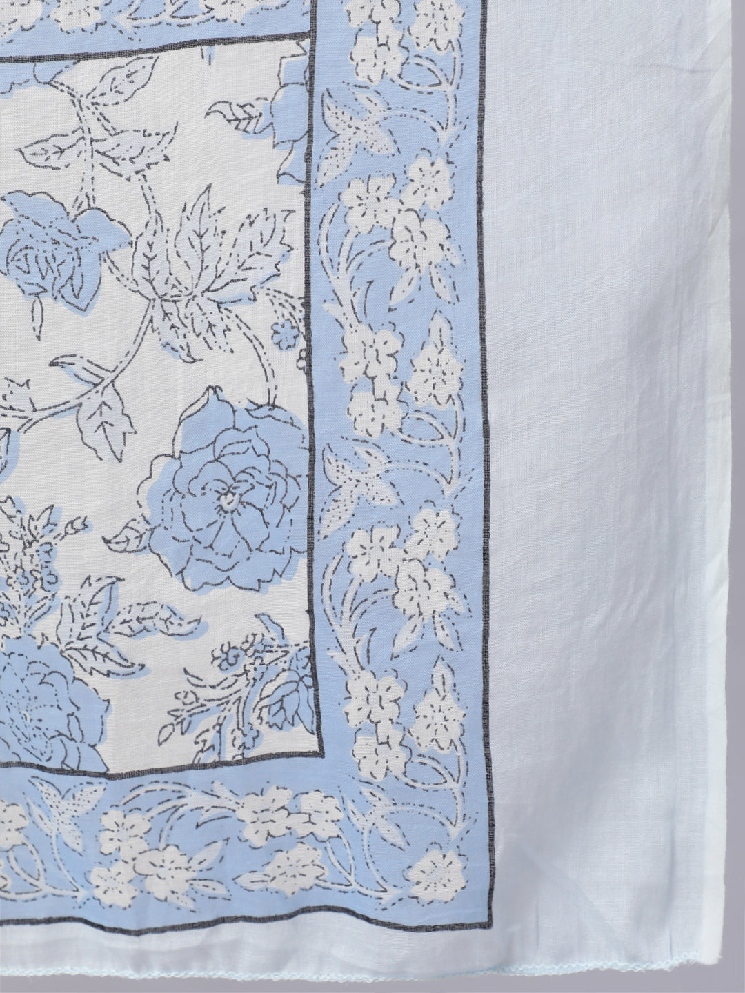 Blue Floral Printed Anarkali Kurta With Trouser And Dupatta