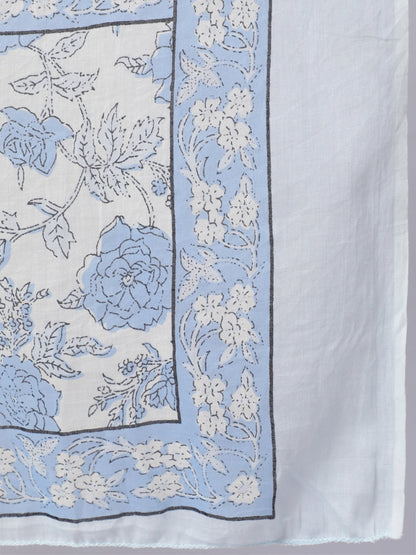 Blue Floral Printed Anarkali Kurta With Trouser And Dupatta