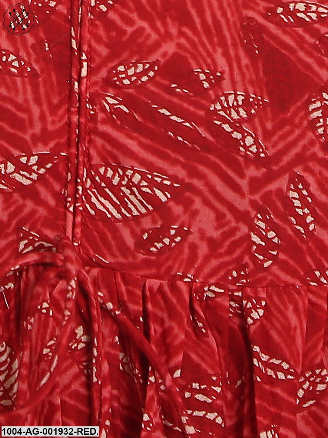 Red Printed 3/4 Sleeve Cotton Anarkali Kurta