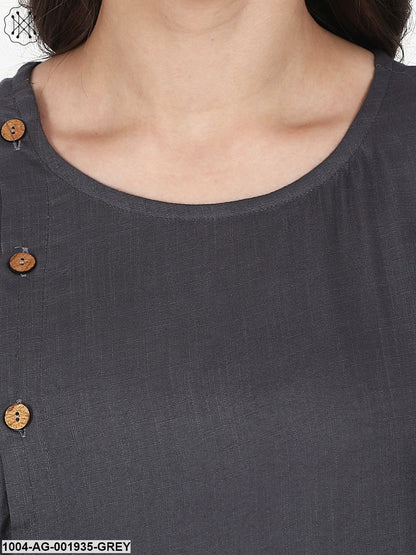 Grey Short Sleeve Rayon Front Open Kurta