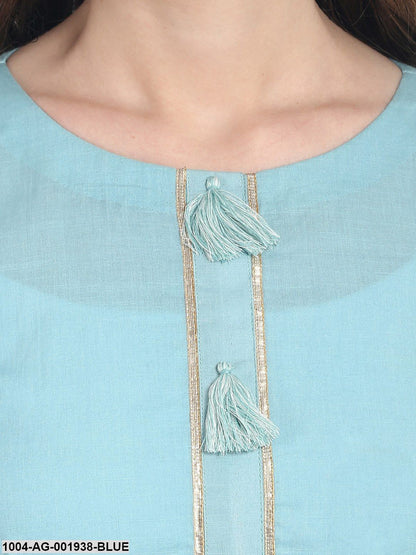 Blue 3/4 Sleeve Cotton Anarkali Kurta