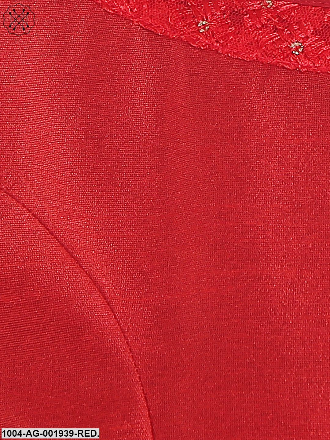 Red & Black Cap Sleeve Net And Dupion Anarkali Kurta