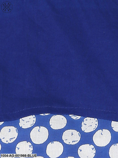 Blue Printed 3/4Th Sleeve Cold Shoulder A-Line Kurta