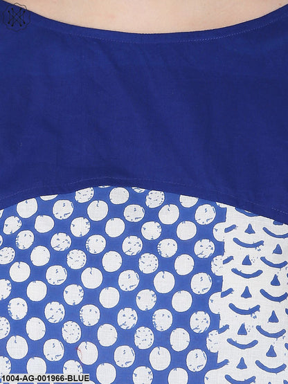 Blue Printed 3/4Th Sleeve Cold Shoulder A-Line Kurta