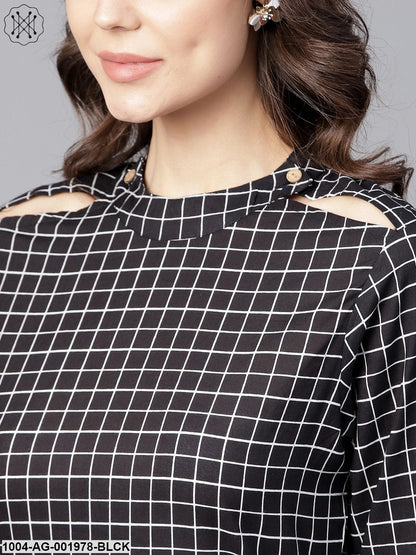 Black Check 3/4Th Sleeve Cotton Kurta