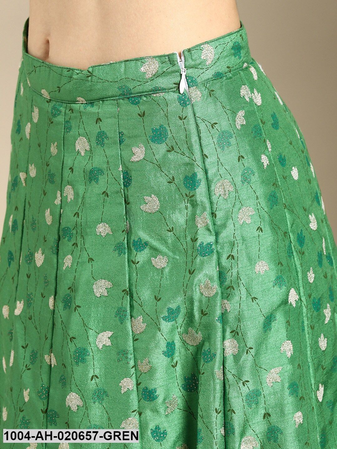 Green & White Printed Ready to Wear Lehenga & Blouse with Dupatta