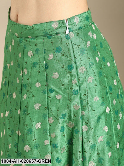 Green & White Printed Ready to Wear Lehenga & Blouse with Dupatta