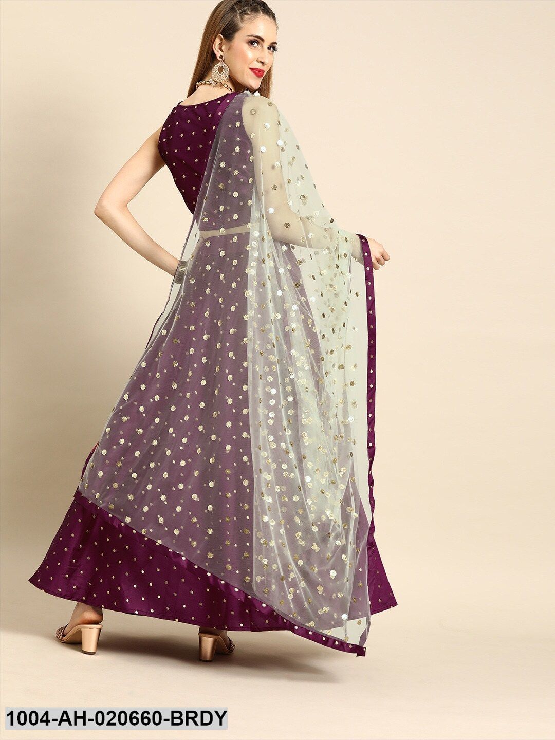 Burgundy & Green Woven Design Ready to Wear Lehenga & Blouse with Dupatta