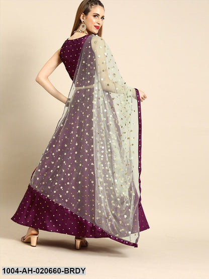 Burgundy & Green Woven Design Ready to Wear Lehenga & Blouse with Dupatta