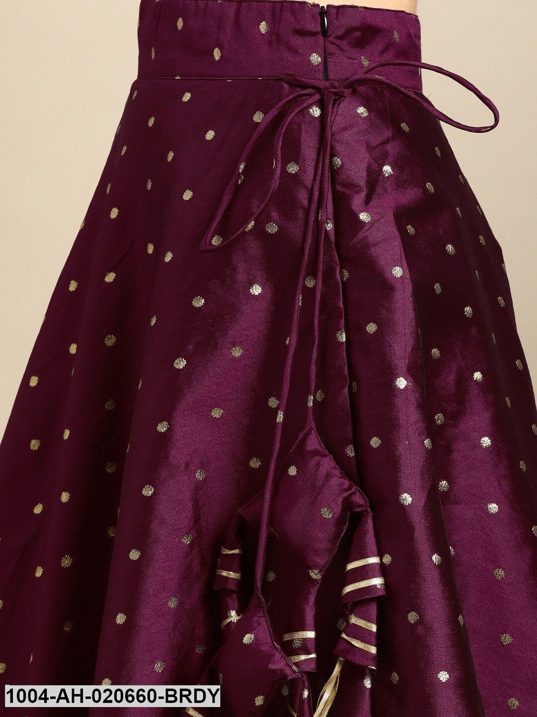 Burgundy & Green Woven Design Ready to Wear Lehenga & Blouse with Dupatta