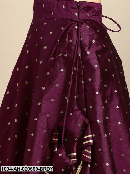 Burgundy & Green Woven Design Ready to Wear Lehenga & Blouse with Dupatta