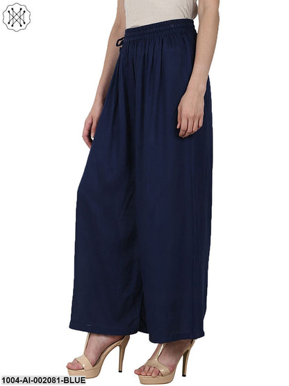 Navy Blue Ankle Length Rayon Straight Palazzos