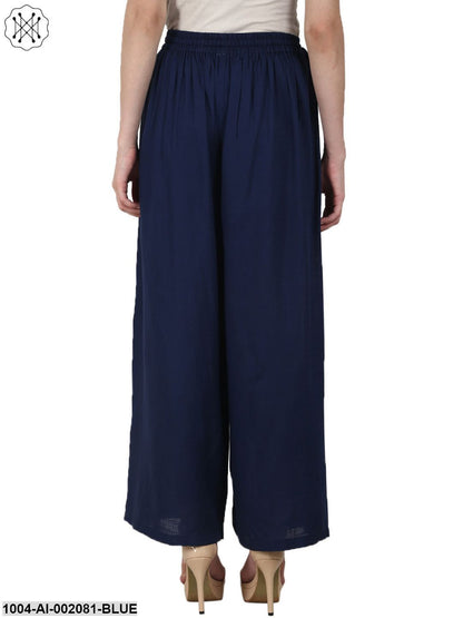 Navy Blue Ankle Length Rayon Straight Palazzos