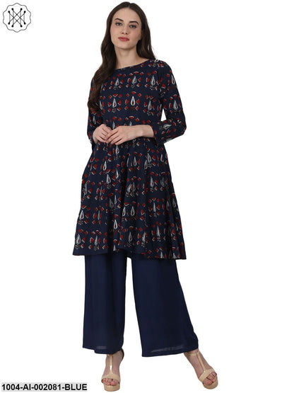 Navy Blue Ankle Length Rayon Straight Palazzos