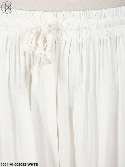White Ankle Length Rayon Straight Palazzos